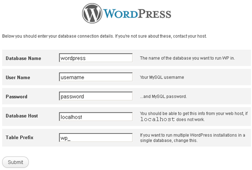 Установка WordPress шаг три.