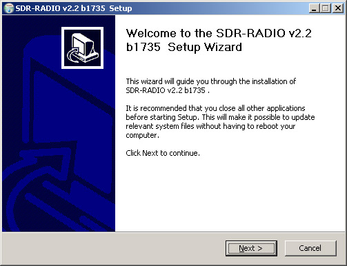 SDR Console v2 Приветственное окно.