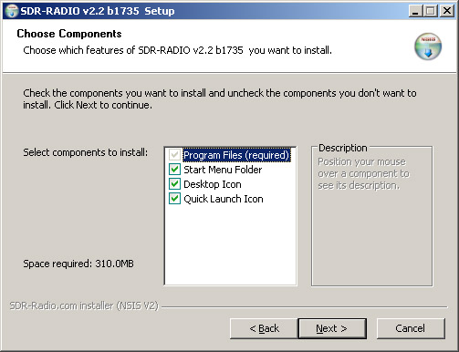 SDR Console v2 Выбор компонентов.