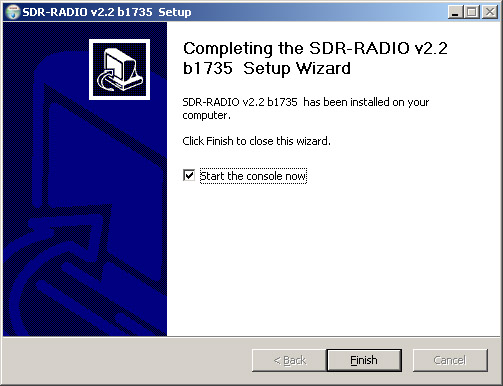 SDR Console v2 Завершение установки.