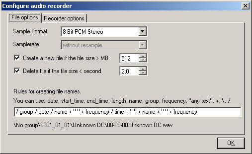 SDR Audio Recorder - File options.