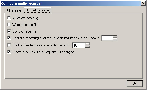 SDR Audio Recorder - Recorder options.